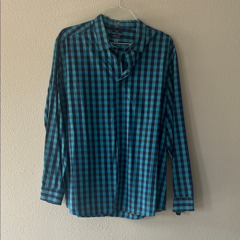 Made Cam Newton Men’s Blue Plaid Dress Shirt XXL